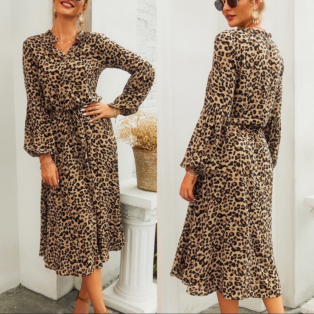 🆕Leopard Print Long Sleeve Dress Coffee